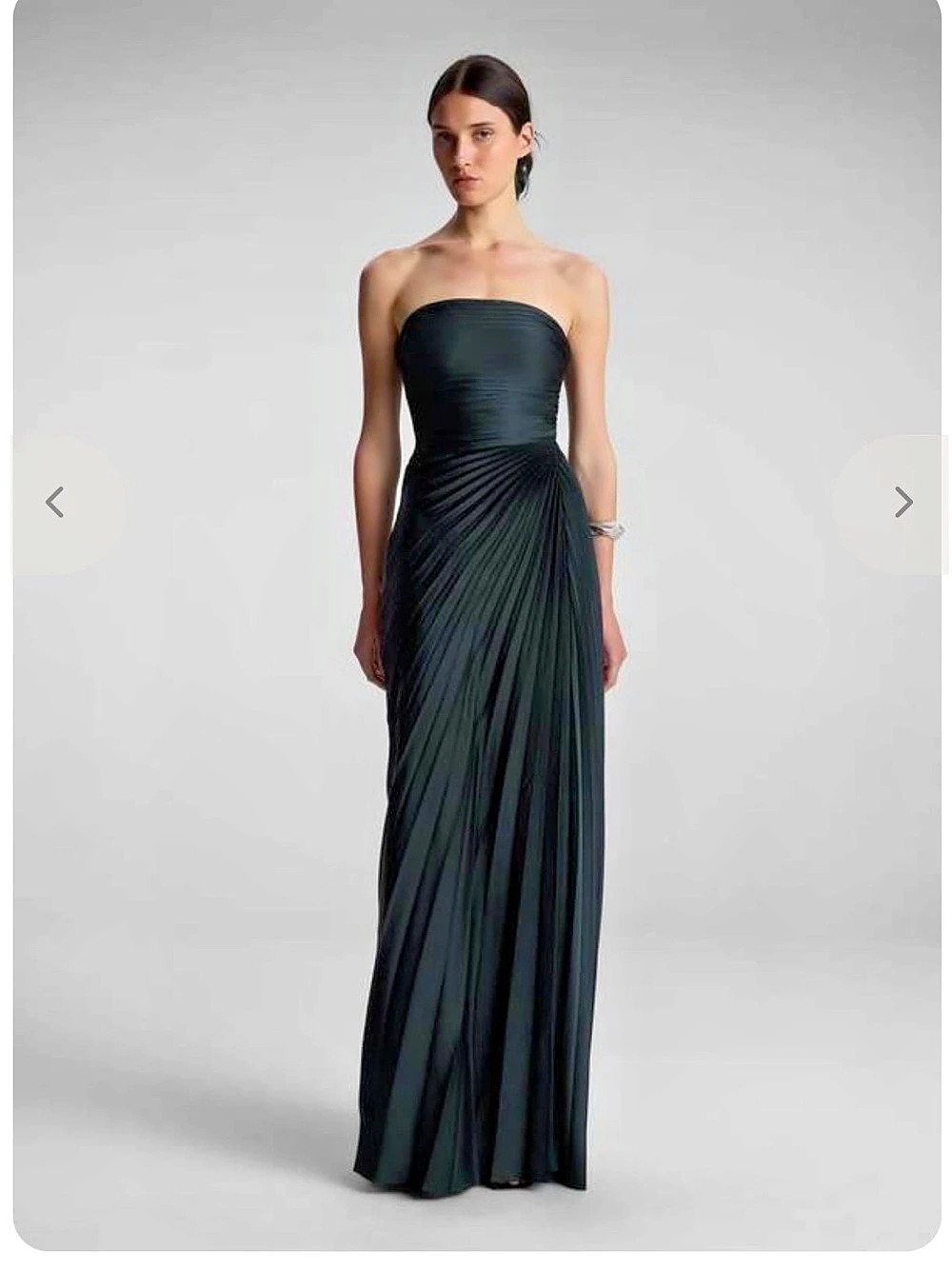 A.L.C Bianca Strapless Pleated Maxi Dress in Forest Green Like New